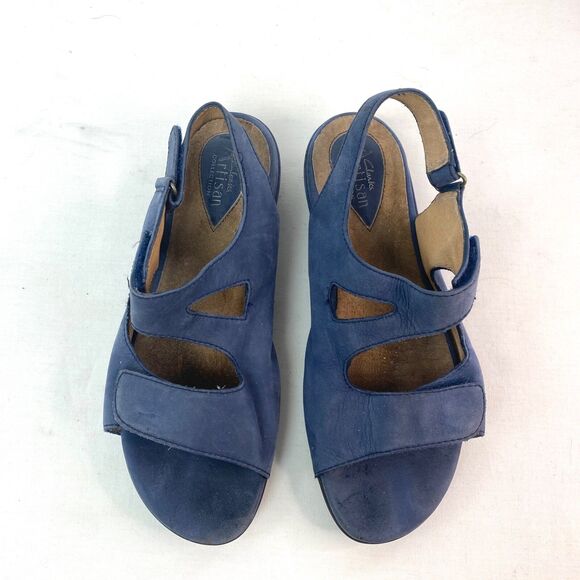 Vintage Clarks Artisans Blue Leather Cushioned Sandals Womans 8.5 Arch Support - Picture 4 of 8